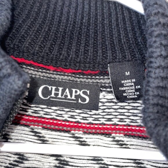 Chaps Cotton Half-Zip Mens Sweater With Nordic Pattern In Black White & Red - Si - Picture 5 of 7